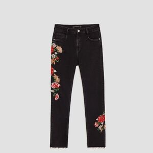 Hudson Ankle Jeans Black  Floral Embroidery Sz 27